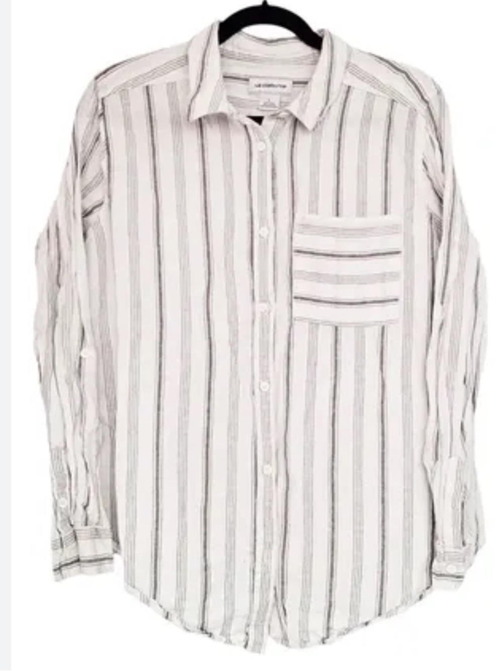 Liz Claiborne Linen/Cotton White Striped Button-Down Shirt Oversized Small - Picture 3 of 7